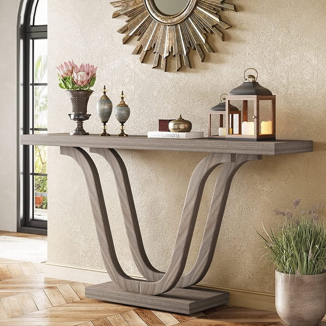55 Inch Wood Console Table, Farmhouse Sofa Table Entryway Table, Modern Narrow Hallway Tables