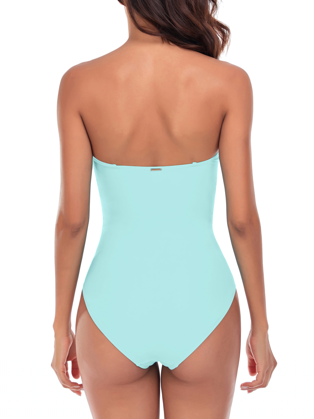 RELLECIGA Women's Twist Front Ruched One Piece Swimwear Bandeau Strapless Swimsuit Tummy Control One piece Bathing Suit