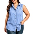thumbnail image 6 of Admvng Womens Shirt Blouse Sleeveless Lapel Collar Button Down Pocket Lightweight Casual Summer Tank Top, 6 of 8