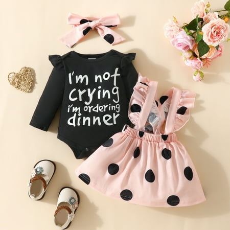 

Toddler Girls Outfit Sets Autumn Winter Long Sleeve Letter Romper Tops Skirt Headbands 3Pcs Daily-Wear