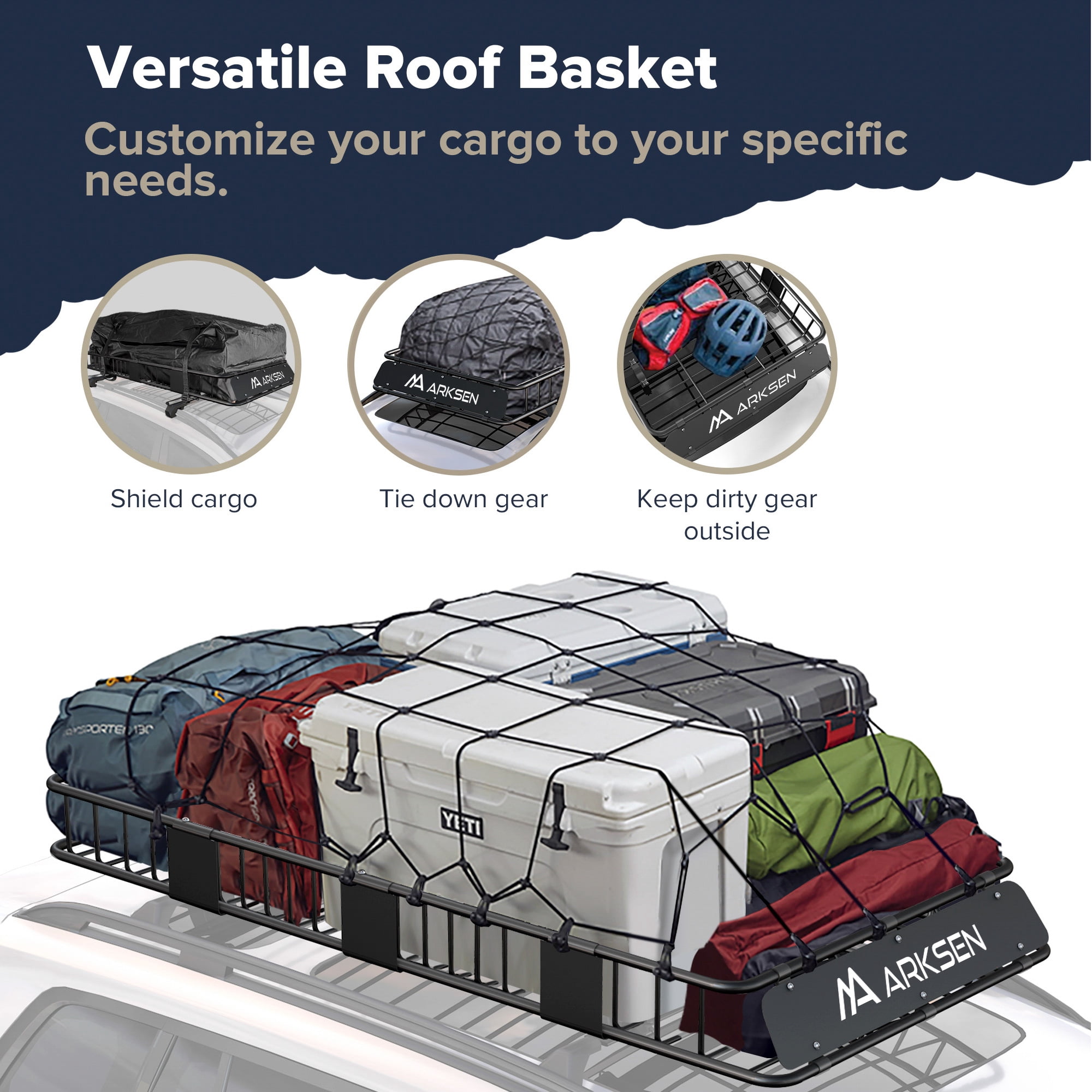 ARKSEN 84"x 39"x 6" Universal Roof Rack Cargo Extension Car Top Luggage Holder Carrier Basket SUV Camping, Black