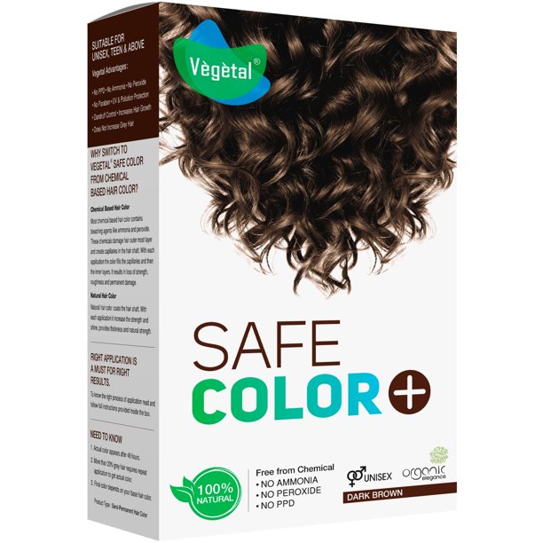 Color de cabello vegetal - Castaño oscuro 100 g. - Color de cabello bionatural orgánico libre de químicos y alergias sin fórmula de amoníaco para hombres y mujeres