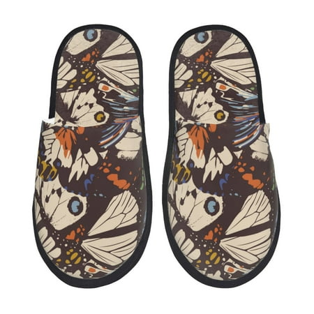 Balery Vector Butterflies Slient Indoor Furry Fleece Comfort House Shoes Soft Non-Slip Home Shoes Cotton slippers House Slippers-- Medium
