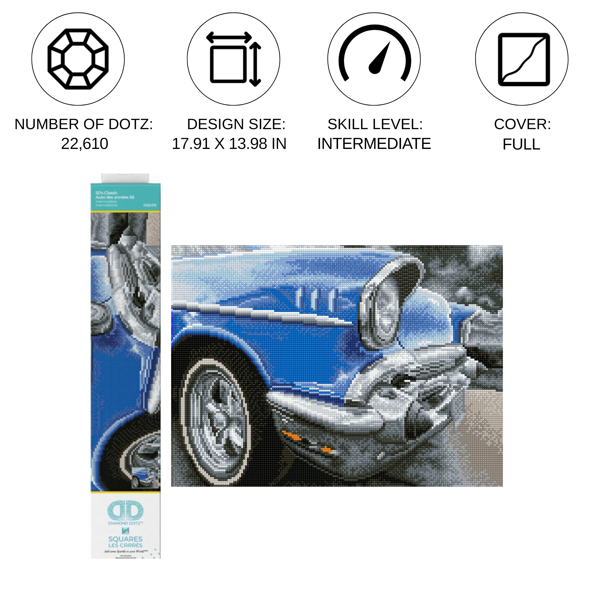 Diamond Dotz 50's Classic Car Diamond Painting Kits for Adults - Diamond Art Kits a Relaxing Creative Craft Kit with Dotz Gems 17.9"x14"