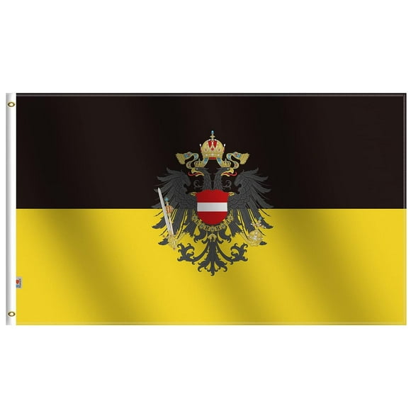 TRAHOO-Double Sided Mit Wappen Austria-Hungary Flag 3x5Ft New, 100D Polyester For Moderate Outdoor Indoor, Austria Empire Total War 1867-1915 Rough Tex Knitted Banner House Decoration Yard Garden Gif