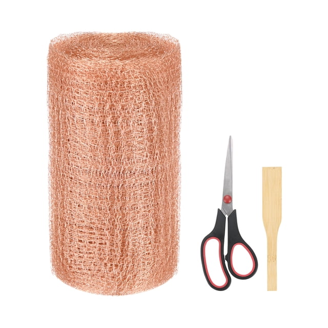 Uxcell 1-Set Malla de Cobre 5 Pulgadas x 19.7 Pies, Lana de Cobre con Tijeras y Palito de Madera