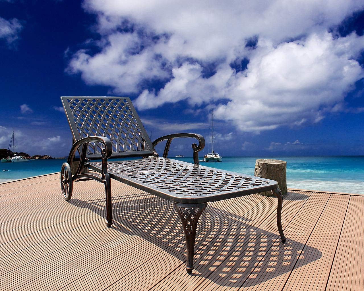 Luccalily Lounge Chairs for Outside, Chaise Lounge Outdoor Pool Tanning Chairs Cast Aluminum