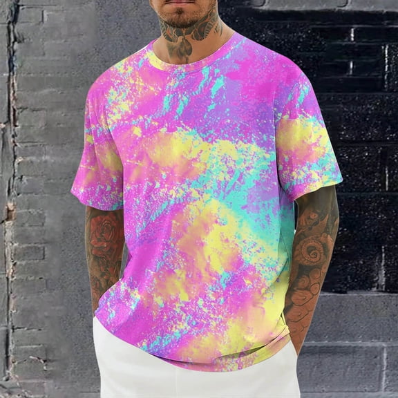 SGFCWSX Mens Crewneck T-Shirt, Tie Dye Short Sleeve Versatile Daily Essential Top for Men Multicolor Size 3XL