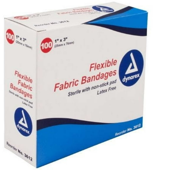 Dynarex Flexible Fabric Bandages: .75" x 3", 100 Count Tan