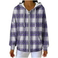 thumbnail image 6 of Women Fleece Lined Plaid Hooded Jackets Casual Long Sleeve Sweatshirt Full Zip Winter Warm Fuzzy Coat New Jacket for Women Purple XXL, 6 of 8