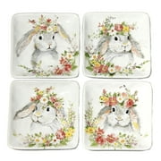 Tabletop Sweet Bunny Canape Plates S/4 Ceramic Easter Floral Spring 23238