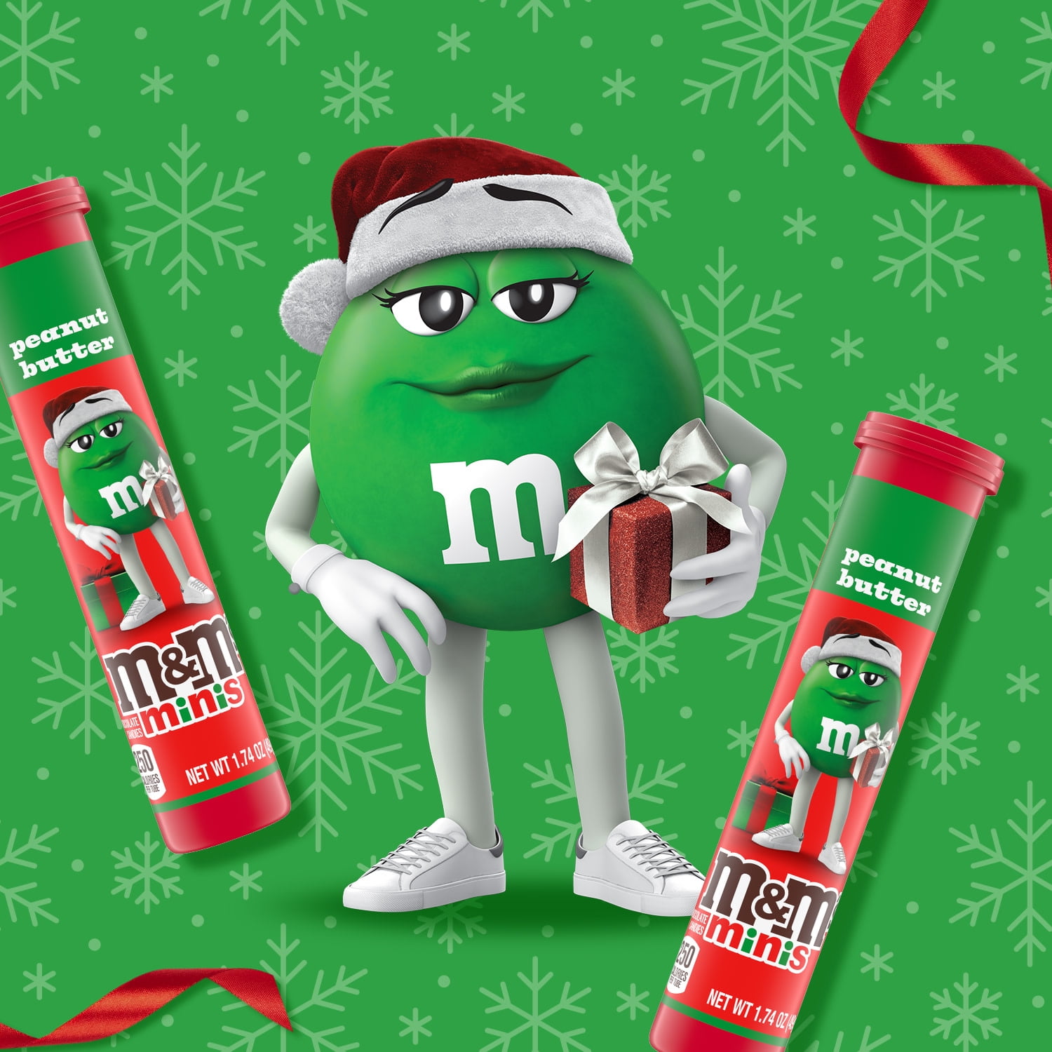 M&M's Minis Peanut Butter Milk Chocolate Red & Green Christmas Candy - 1.74 oz Mega Tube