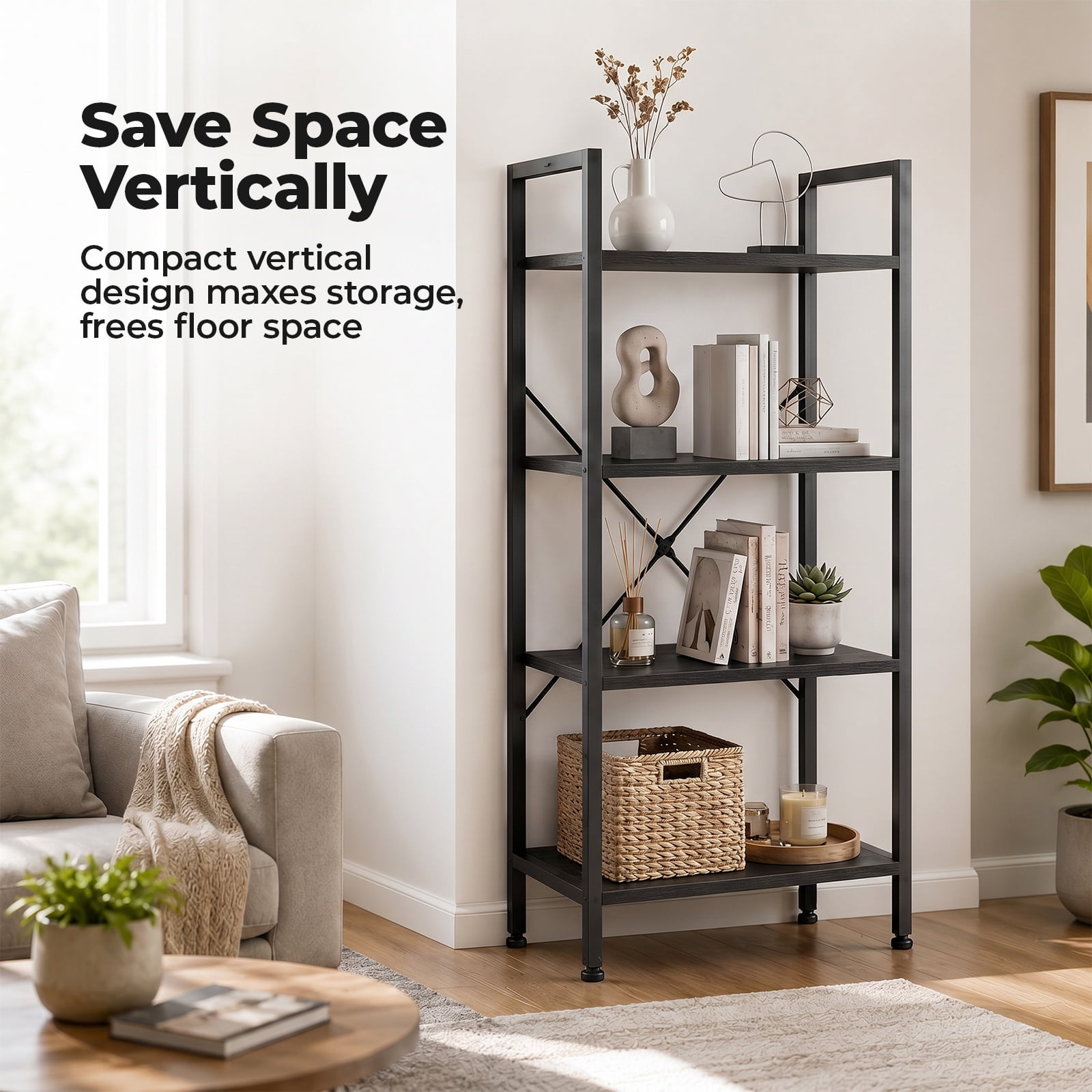 Alvantor 3/4-Tier Industrial Bookshelf, Narrow Storage Rack classical-style shelves for living rooms, homes, and offices