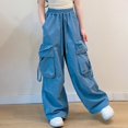 thumbnail image 4 of CPNG Girls Cargo Pants Elastic Waist Wide Leg Cargo Sweatpants Trendy Baggy Casual Lightweight Dance Cargo Trousers with Multi-Pockets, 4 of 7