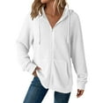 thumbnail image 3 of DDAPJ pyju Womens Zip Up Hoodies Waffle Knit Sweatshirt Jacket Lightweight Drawstring Hooded Tops with Pockets White XL, 3 of 9