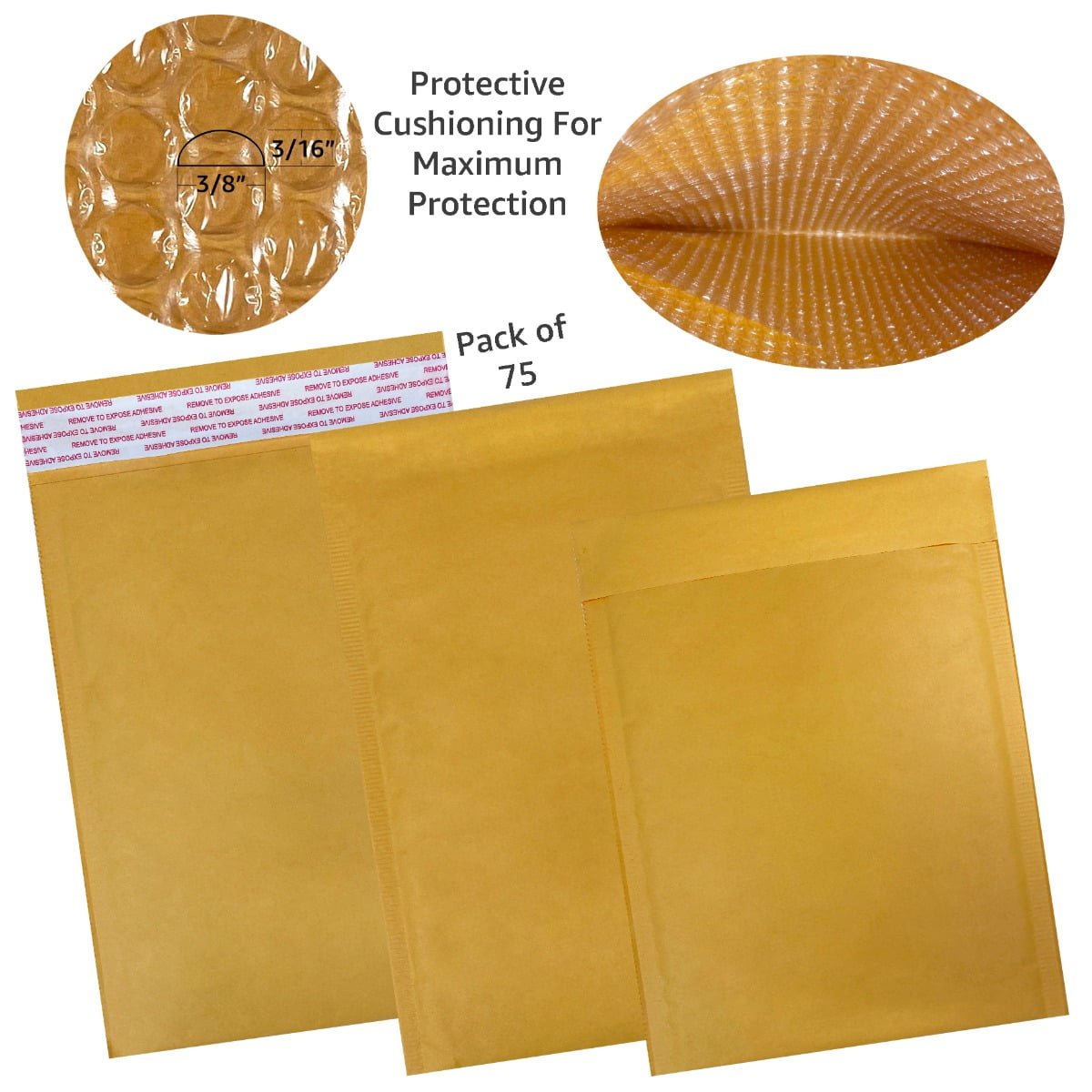 Uboxes Kraft Bubble Mailers, #0 (6 x 10 in), Self-Sealing, 75-Count