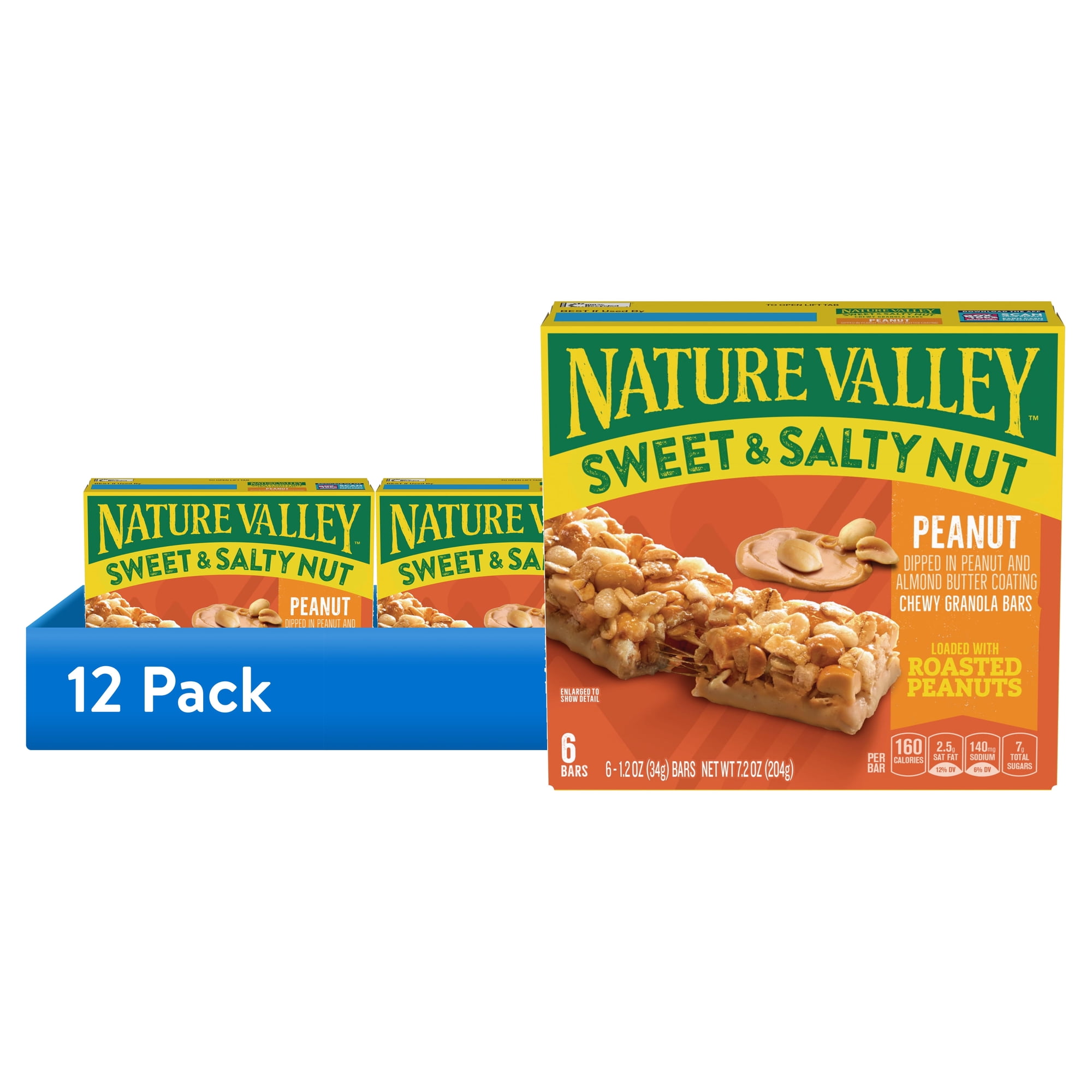 (12 pack) Nature Valley Sweet and Salty Nut Granola Bars, Peanut, 6 Bars, 7.2 oz