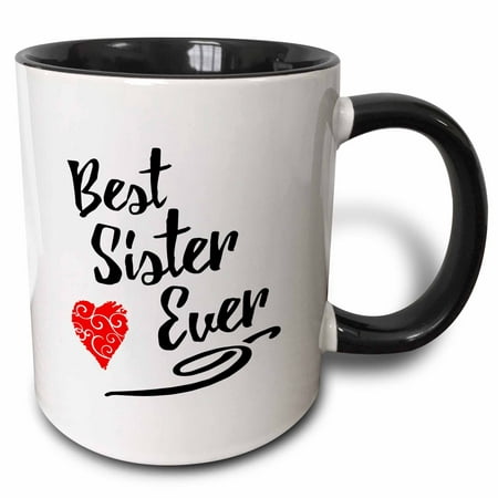 3dRose Typography Design- Best Sister Ever - Two Tone Black Mug,