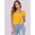 thumbnail image 4 of ANRABESS Women Short Sleeve Tops Scoop Neck Ribbed Knit Slim Fitted Basic Tee Shirt Casual Summer Clothes 2026 Spring Outfits Yellow S, 4 of 9