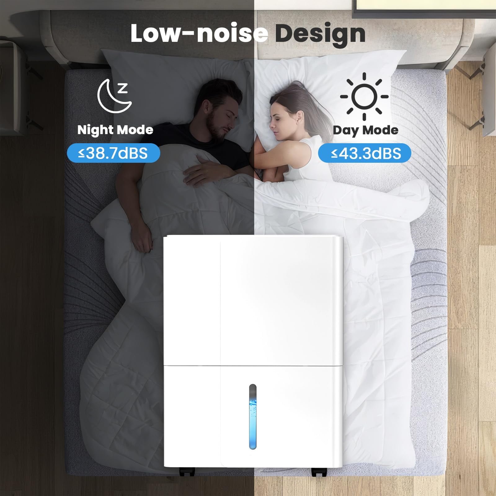 KISSAIR 8-Pint Dehumidifier, 3000 Sq. Ft Coverage Area Home Dehumidifier with Timer Continuous & Dry Mode,  4.8L Water Tank（MAX 22Pint at 86℉, 80%RH）