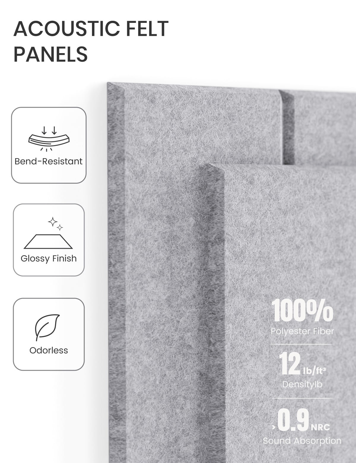 Fluxynara Felt Bulletin Board 48" x 36" Cork Board Alternative-12 Pack with 70 Safe Removable Adhesive Tabs, Cork Boards for Walls Pin Board for Home Office Classroom Felt Board-Soft Gray