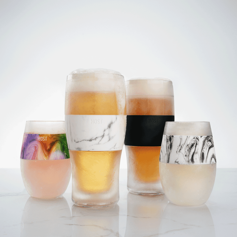 Host Freeze Beer Glasses - Double Walled Insulated Plastic Pint Glasses,  Grey