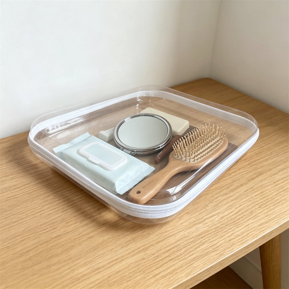 3PCS Clear Zipper Pouches,Hard Zipper Case,Plastic Toiletries Bag,Portable Item Storage Box for Travelling and Holiday