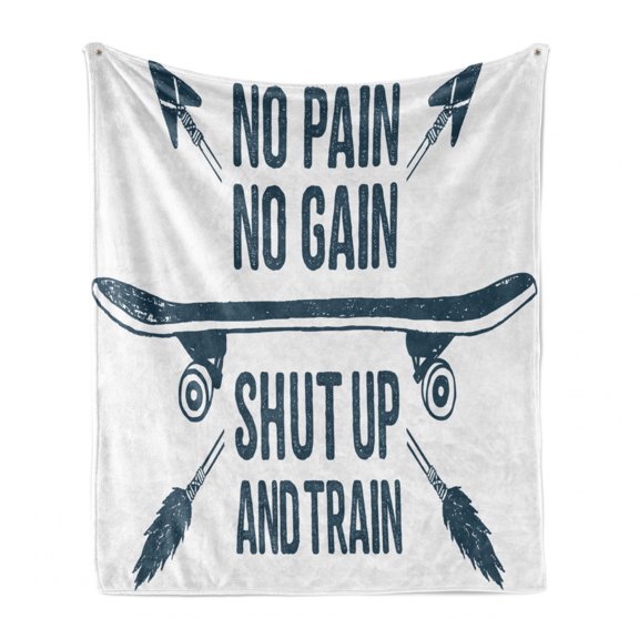 Fitness Soft Flannel Fleece Throw Blanket, Hand Drawn 90s Themed Skateboard Boho Style Arrows Phrase, Cozy Plush for Indoor and Outdoor Use, 50" x 70", Dark Blue White, by Ambesonne