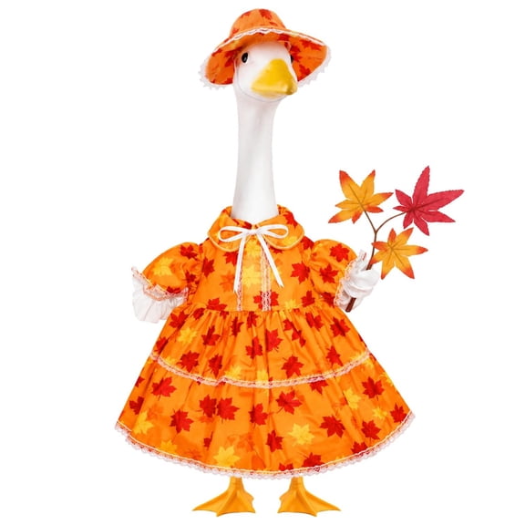Fall Maple Leaves Porch Goose Outfit Autumn Goose Clothes for Outdoor Decor for 23 Inch Cement/Plastic Statues, Goose Costume for Yard Lawn Outdoor Garden Patio Fall Thanksgiving Holiday Decoration