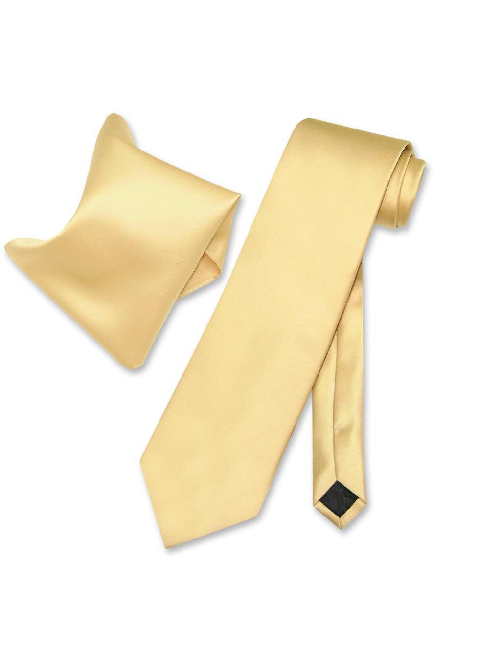 New Polyester Men's extra long Neck Tie & hankie set solid party wedding gold 