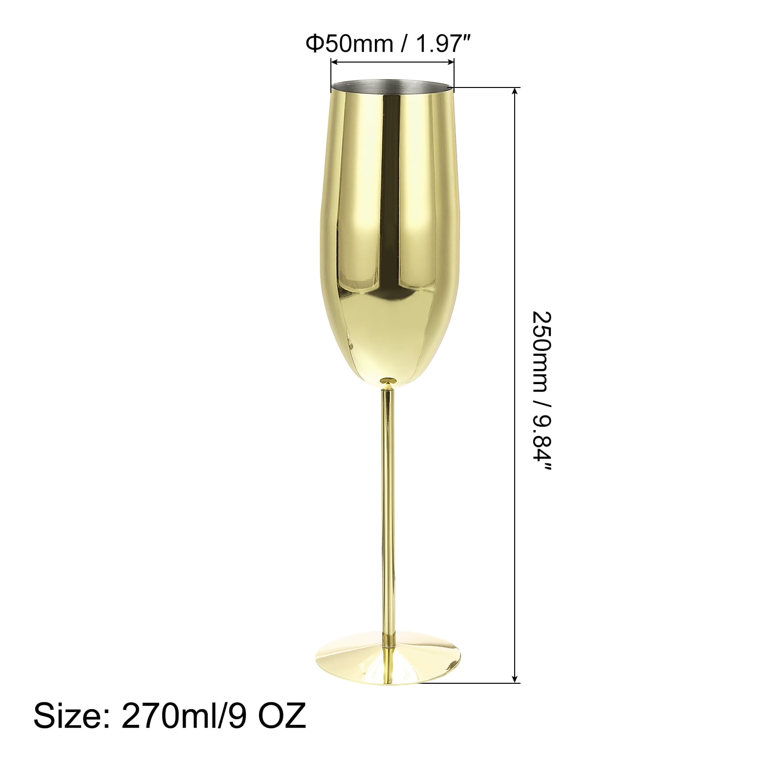 Unbreakable Stemmed Champagne Glasses, 270ml/9 OZ Red Wine Glass Metal Stemmed Shatter Proof Champagne Flutes，Gold