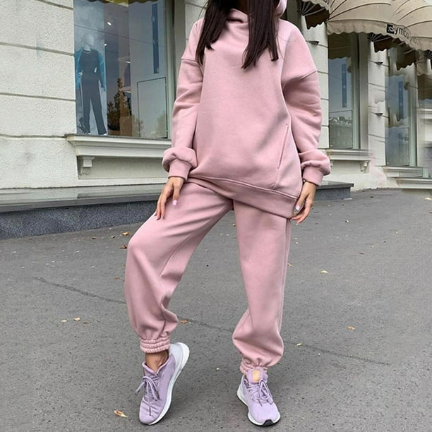 BELOVING 2 Pieces Womens Tracksuit Outfits Casual Long Sleeve Pullover  Sweatsuit Warm Pants Set Hoodies for Autumn Winter Pink XL