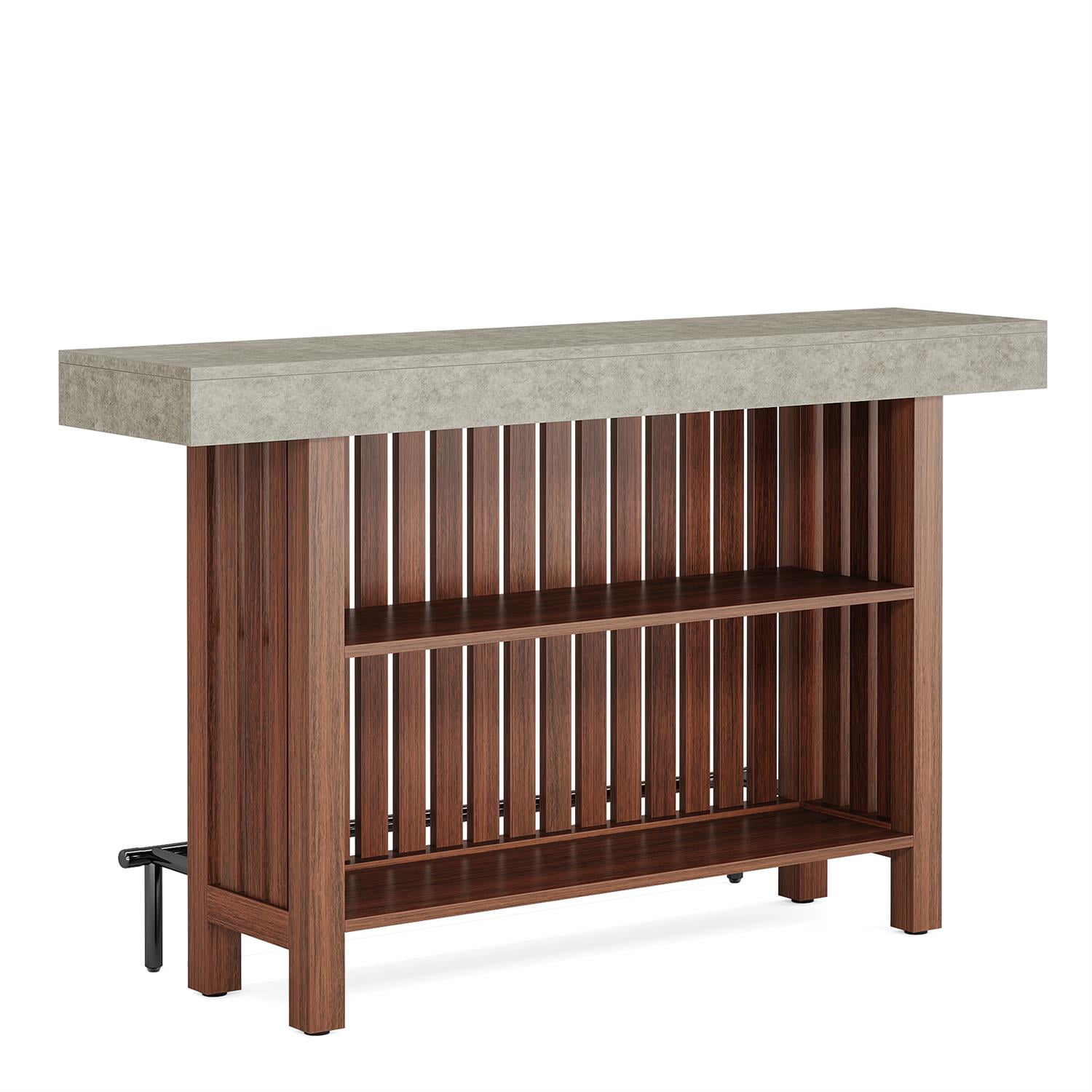 Demi Bonn 62" Home Bar Unit, Modern 2-Tier Bar Table Cabinets with Footrest, Pub Tables for Kitchen, Dining Room, Brown