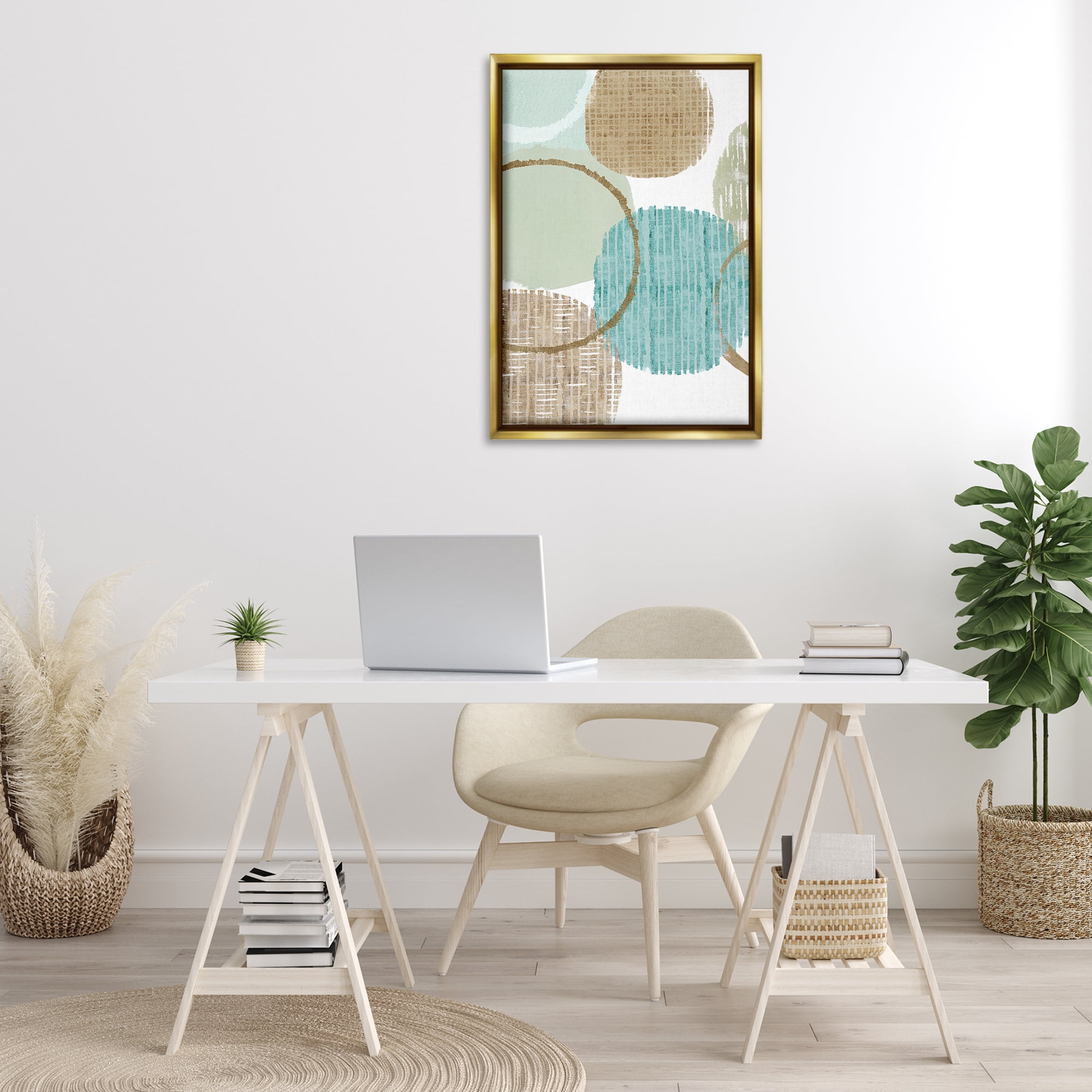 Stupell Industries Good Times Ahead Shapes Abstract Painting Gold Floater Framed Canvas Art Print Wall Art, 21 x 31
