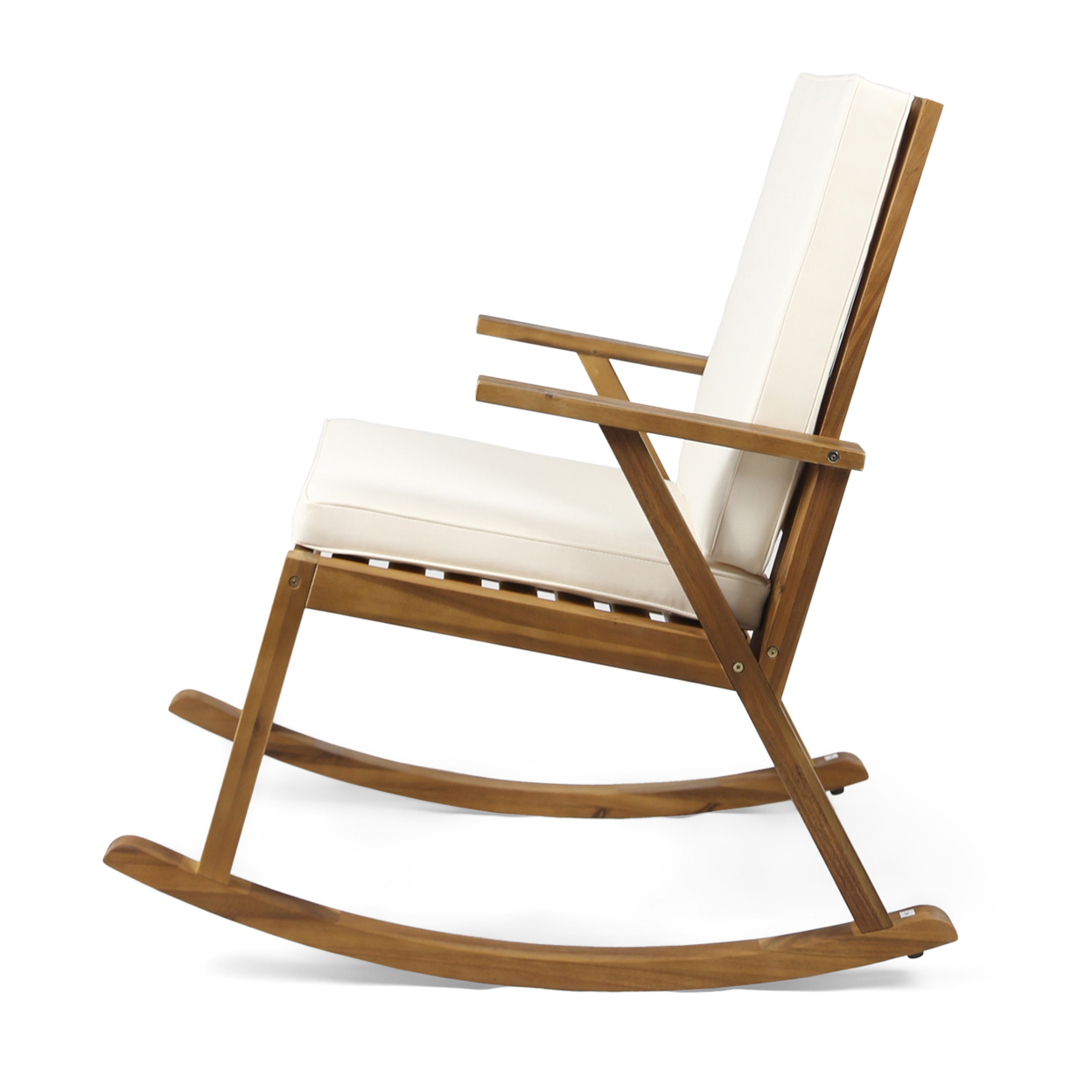 Alize Outdoor Acacia Wood Rocking Chair and Side Table, Teak and Cream - image 5 of 7