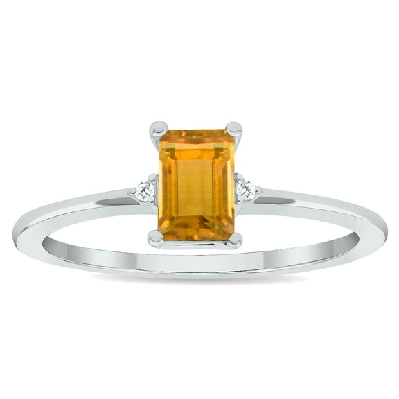 SZUL Women's Citrine and Diamond Classic Band in 10K White Gold