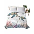 thumbnail image 2 of Full Size Flat Sheet Only, Sea Turtle Coastal Soft Brushed Microfiber Bed Sheets, Summer Beach Coral Ocean Seagrass Hotel Quality Breathable Bedding Top Sheet, Easy Care, 66"x102", 2 of 9