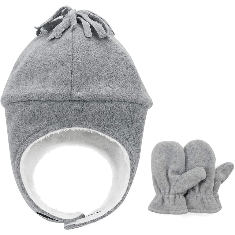 Zando Baby Fleece Beanie with Earflaps and Mittens, Gray photo 3