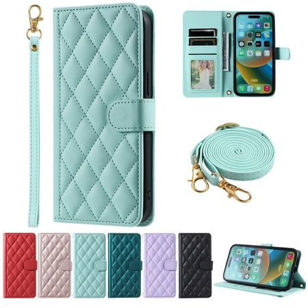 Dteck Crossbody Wallet Case for iPhone 7 / 8 / SE 2022 & 2020, PU Leather Phone Case with Card Holder Kickstand & Wrist Strapp Cover Magnetic Closure Flip Handbag Purse Shell for Women,Mint