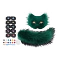 thumbnail image 4 of Conjunto con máscara y cola de zorro artificial, accesorio de cosplay para festival, carnaval, Verde, 4 of 8