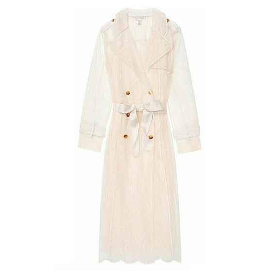 Victoria's Secret All Lace Trench Coat Lingerie Lace Robe Color Coconut White Size M/L NWT