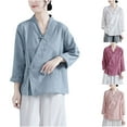 thumbnail image 5 of Lovskoo New Chinese Women Clothes 2024 Cotton Linen Shirts Retro Mandarin Laepl Collar Solid Color Chinese Button Tops Blouse Pink XL, 5 of 5