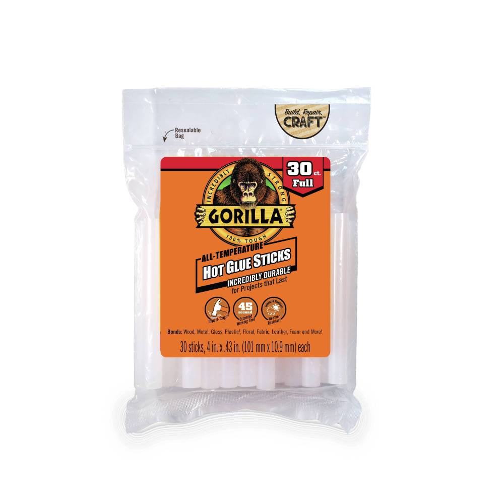 Gorilla Hot Glue Sticks Clear 4 inch Full Size 30 Count, 4-Pack
