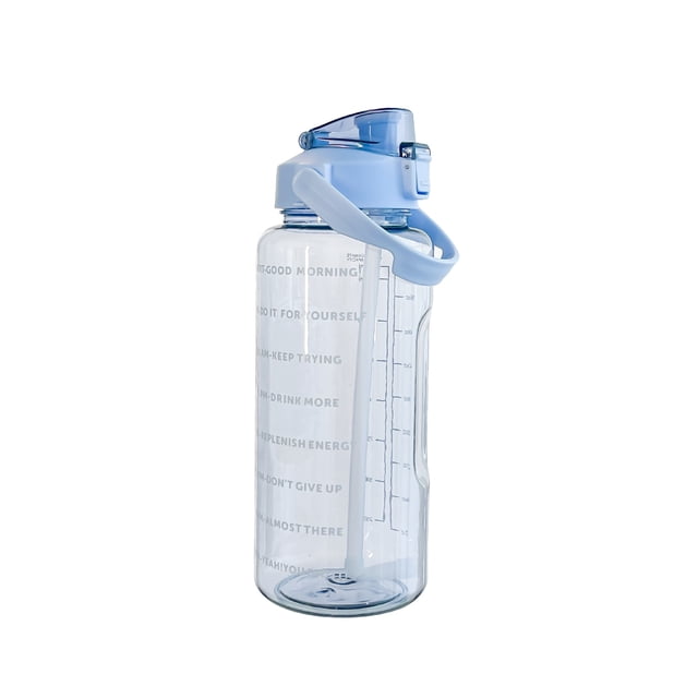 2000 ml vattenflaska, sommar fitness halmkopp med skala, utomhus bärbar plastkopp Blå