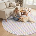 thumbnail image 2 of Round Area Rugs 4Ft, Purple Checkered Non-Slip Washable Circle Rugs Carpet, Farmhouse Art Buffalo Indoor Outdoor Rug Floor Mats Throw Runner for Bedroom Living Room Bathroom, 2 of 8