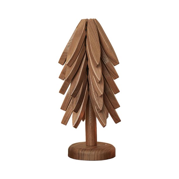 EZLIFE Salvamanteles de madera para platos calientes, juego de salvamanteles con forma de árbol, juego de 5 manteles individuales de madera con forma de árbol, platos plegables para salvamanteles cali
