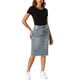 thumbnail image 2 of Faldas de mezclilla de cintura alta para mujer INSPIRE CHIC, con dobladillo sin terminar, hasta la rodilla, en gris azul, talla S, 2 of 6