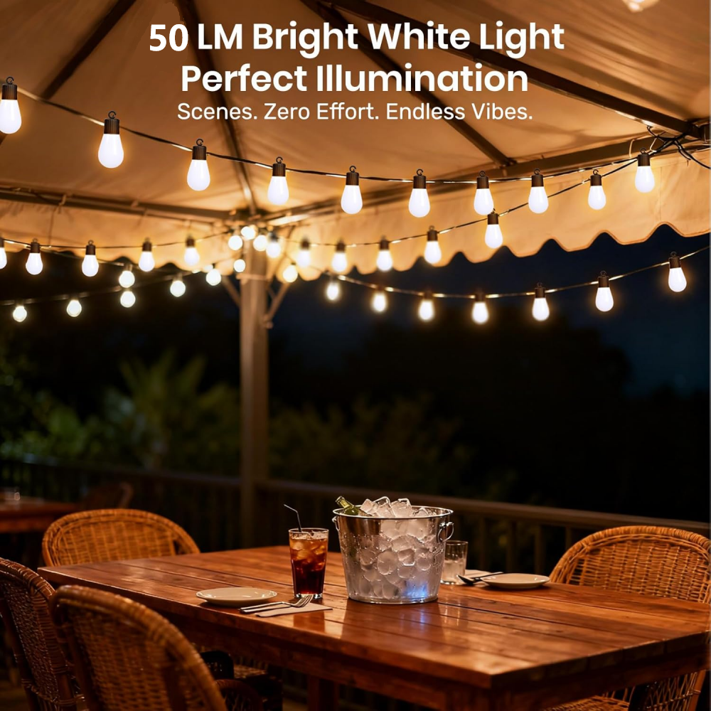 2 Pcs 48 Ft Christmas Smart Outdoor String Lights, RGB & Warm White Patio String Lights with 30 LED Bulbs, Works with APP Control, IP65 Waterproof for Decorations