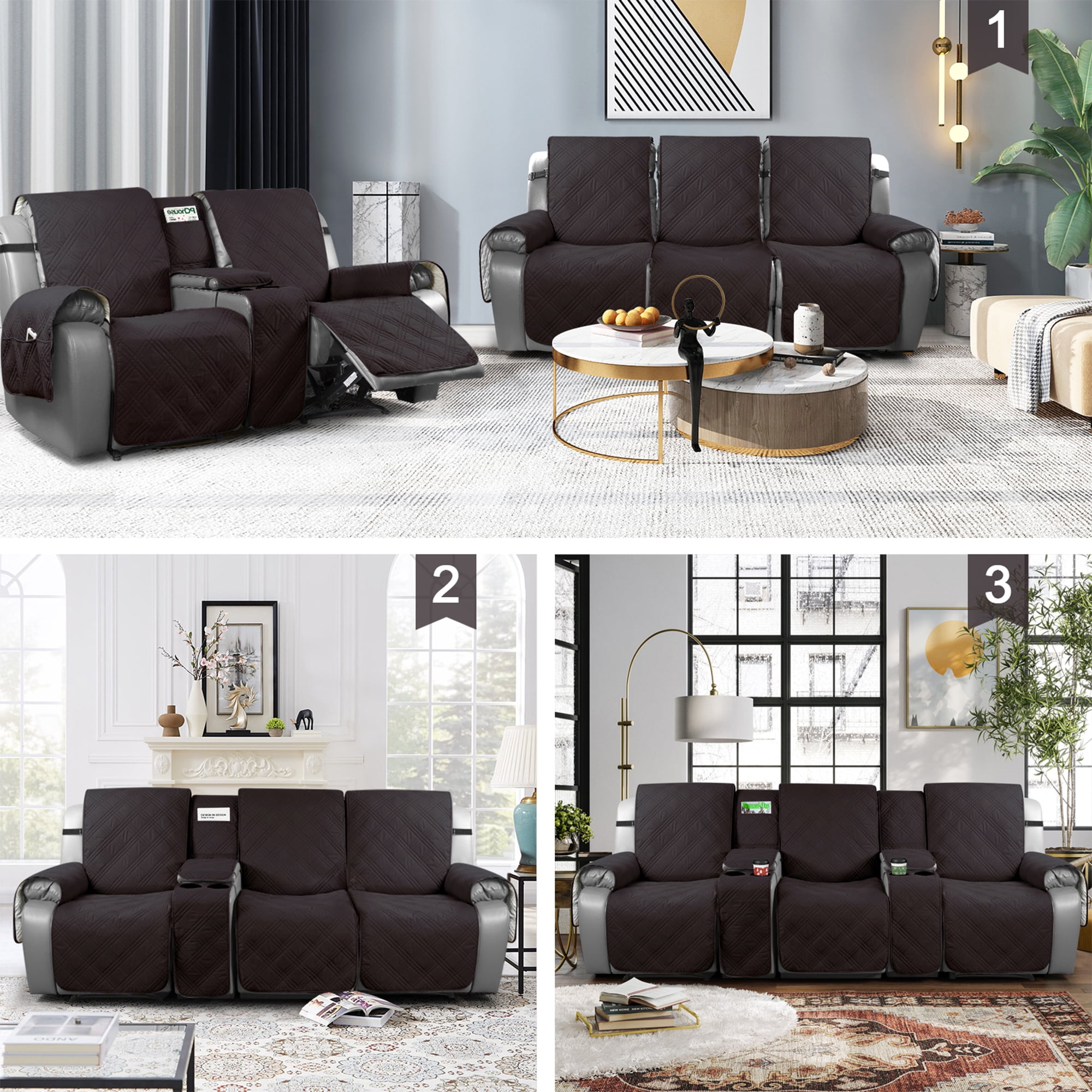 TAOCOCO Recliner Loveseat Covers Non-Slip Pet Cover for ouble Recliner Split Sofa Cover with Console Chocolate