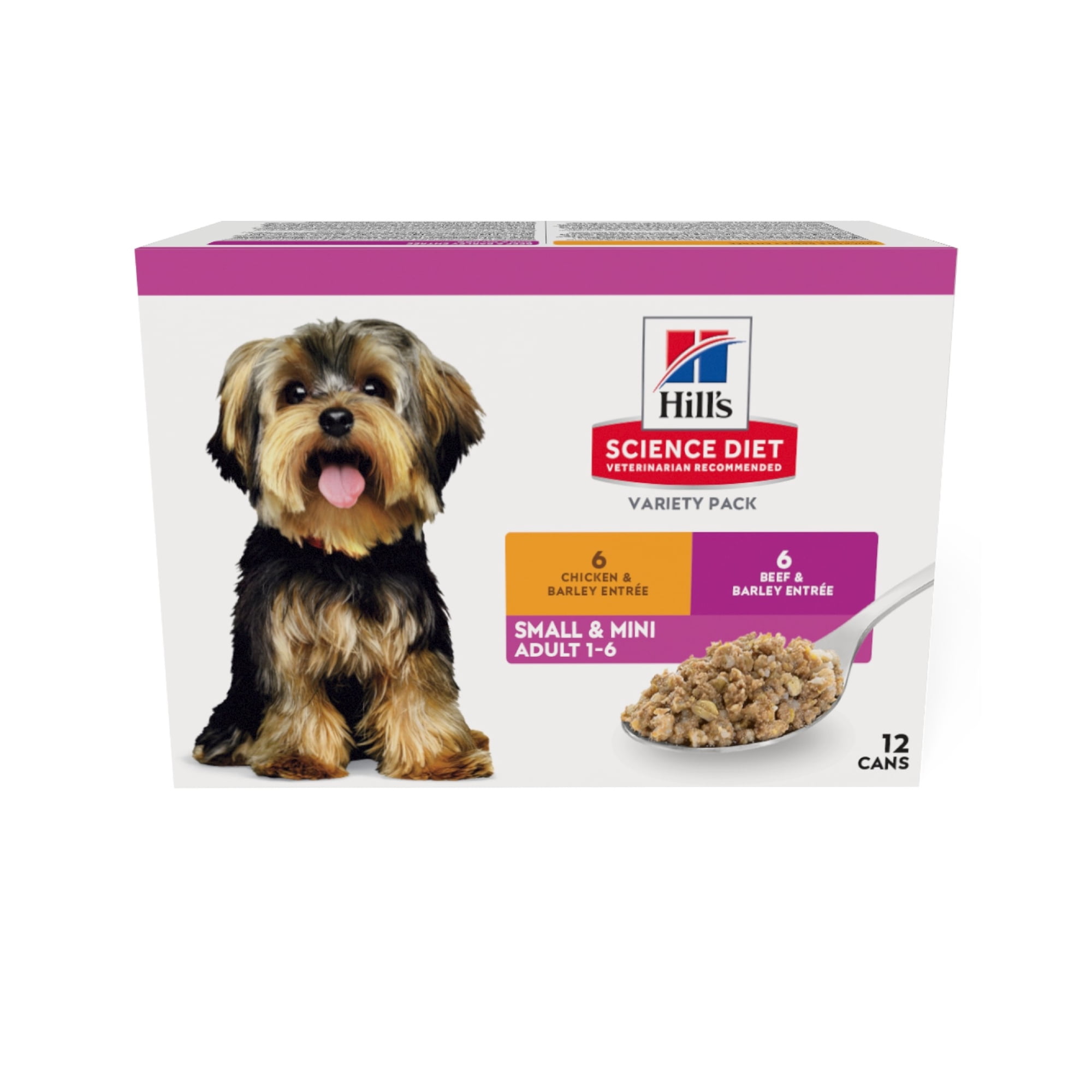 Hill's Science Diet Adult Small & Mini Chicken & Barley Entrée and Beef & Barley Entrée Wet Dog Food 5.8oz Can 12pk